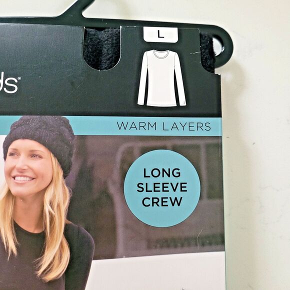 Cuddl Duds Large Black Long Sleeve Crew Shirt FLEECEWEAR Stretch Warm Top NEW - Picture 3 of 9